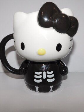 Sanrio Hello Kitty Black White Skeleton Mug Silver Buffalo Halloween *READ